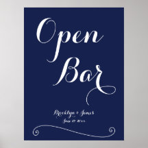 Navy Blue Elegant Wedding Open Bar 18x24