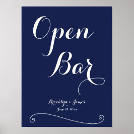 Navy Blue Elegant Wedding Open Bar 18x24 Poster