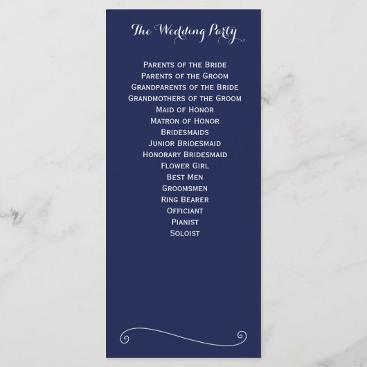 Navy Blue Elegant Wedding Programs Rack Kaarten (Achterkant)