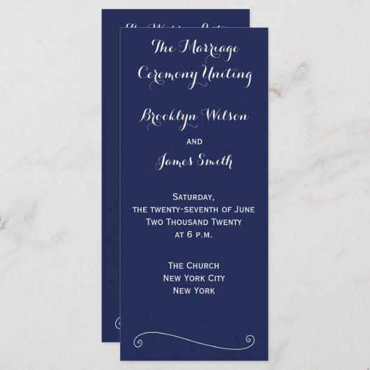 Navy Blue Elegant Wedding Programs Rack Kaarten (Voorkant / Achterkant)
