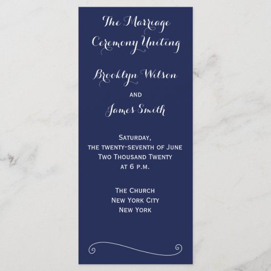 Navy Blue Elegant Wedding Programs Rack Kaarten (Voorkant)