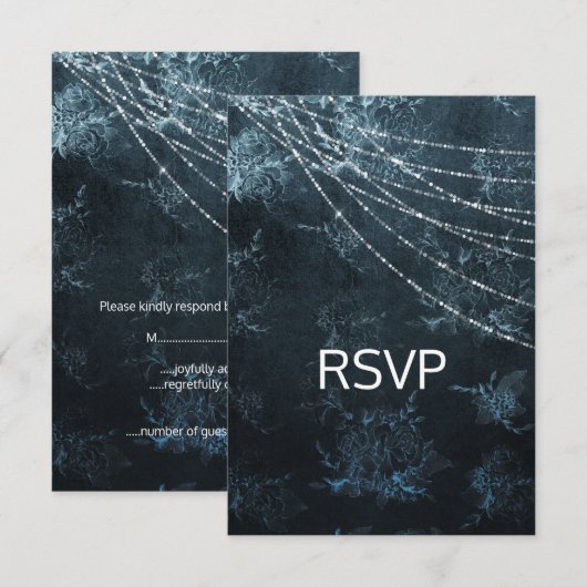 Navy Blue Elegant Wedding response rsvp Kaart (Voorkant / Achterkant)