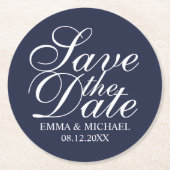 Navy Blue Elegant Wedding Save the Date Ronde Kartonnen Onderzetter (Voorkant)