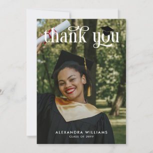 Navy Blue Elegant White Overlay Foto Afstuderen Bedankkaart