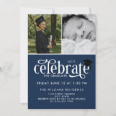 Navy Blue Elegant White Overlay Foto Afstuderen Kaart (Achterkant)