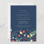 Navy Blue Elegant Wildflower Baby shower Kaart (Voorkant)