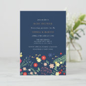 Navy Blue Elegant Wildflower Baby shower Kaart (Staand voorkant)