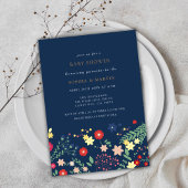 Navy Blue Elegant Wildflower Baby shower Kaart