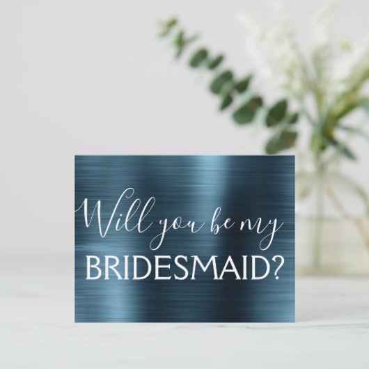 Navy Blue Elegant zal je mijn Bridesmaid zijn Uitnodiging Briefkaart (Staand voorkant)