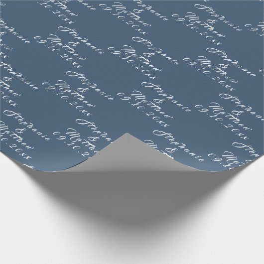 Navy Blue Elegante bruid en bruidegom namen bruilo Cadeaupapier (Hoek)