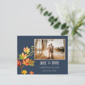 Navy Blue Elegante foto wild bladeren Save the Dat Briefkaart (Staand voorkant)