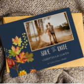 Navy Blue Elegante foto wild bladeren Save the Dat Briefkaart