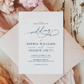 Navy Blue Elegante kalligrafie bruiloft uitnodigin Kaart