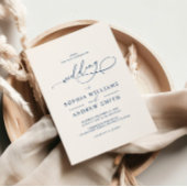 Navy Blue Elegante kalligrafie bruiloft uitnodigin Kaart
