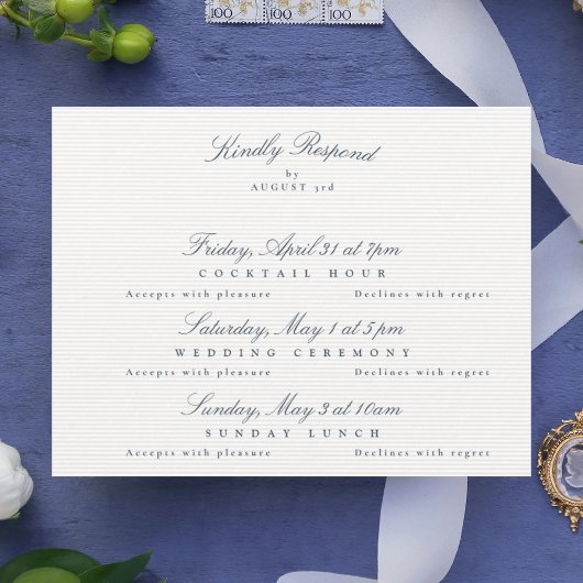 Navy Blue Elegante kalligrafie multi-event RSVP Kaartje