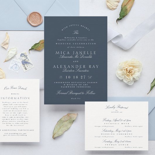 Navy Blue Elegante kalligrafie multi-event RSVP Kaartje