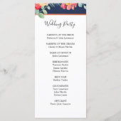 Navy Blue Elegante koraal bloemenbruiloft Programmakaart (Achterkant)