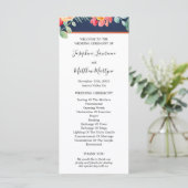Navy Blue Elegante koraal bloemenbruiloft Programmakaart (Staand voorkant)