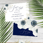 Navy Blue 💍 Elegante witte anemoon bruiloft Save The Date