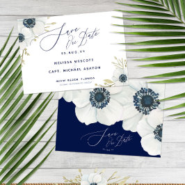 Navy Blue 💍 Elegante witte anemoon bruiloft Save The Date