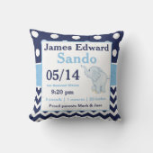 Navy Blue Elephant Baby Announcement Pillow Kussen (Voorkant)