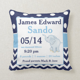 Navy Blue Elephant Baby Announcement Pillow Kussen