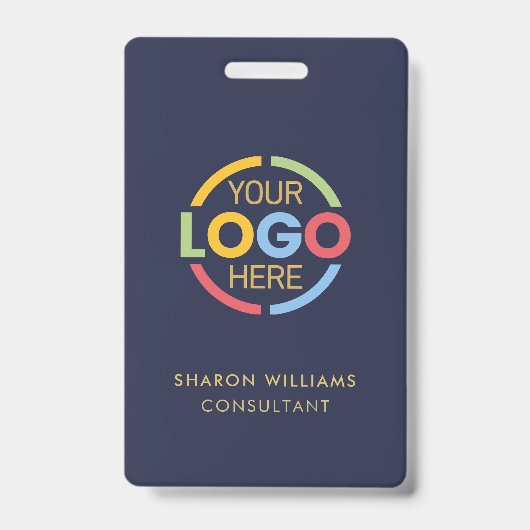 Navy Blue Employee ID met Custom Business Logo Ba Badge (Voorkant)