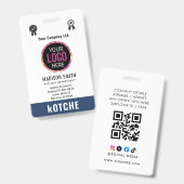 Navy Blue Employee Name Business Logo kotche Badge (Voor- en achterkant)