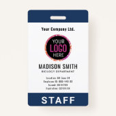 Navy Blue Employee Name Business Logo kotche Badge (Voorkant)