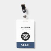 Navy Blue Employee Name Business Logo Personeel La Badge (Voorzijde met clip)
