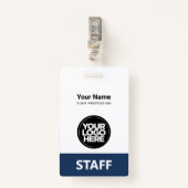 Navy Blue Employee Name Business Logo Personeel La Badge (Voorkant met clip)