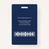 Navy Blue Employee Photo ID Name QR Bar Code Badge (Achterkant)