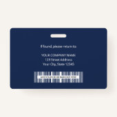 Navy Blue Employee Photo ID Name QR Bar Code Badge (Achterkant)