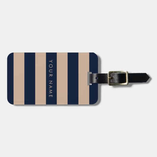 Navy Blue en Ammond Striped Personalized Bagagelabel (Voorkant horizontaal)