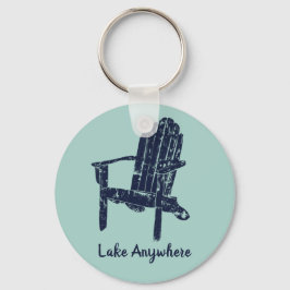 Navy Blue en Aqua Adirondack Stoel op persoonlijke Sleutelhanger