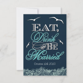Navy Blue en Aqua Nautical Wedding RSVP-kaarten RSVP Kaartje