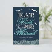 Navy Blue en Aqua Nautical Wedding RSVP-kaarten RSVP Kaartje (Staand voorkant)