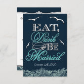 Navy Blue en Aqua Nautical Wedding RSVP-kaarten RSVP Kaartje (Voorkant / Achterkant)