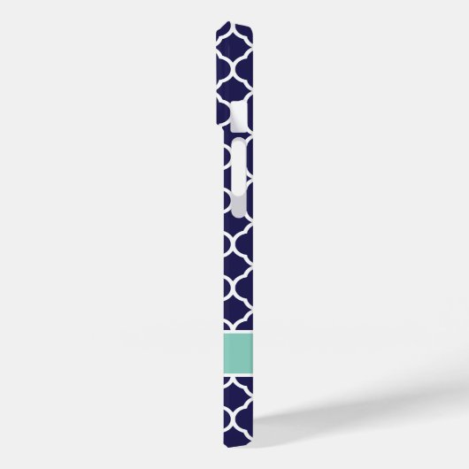 Navy Blue en Aqua Quatrefoil Custom Monogram Case-Mate iPhone Case (Achterkant / Links)