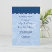 Navy Blue en Baby Blue Damask Wedding V007 Kaart (Staand voorkant)