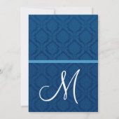 Navy Blue en Baby Blue Damask Wedding V007 Kaart (Achterkant)