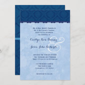 Navy Blue en Baby Blue Damask Wedding V007 Kaart (Voorkant / Achterkant)