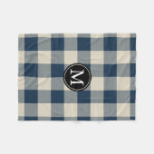 Navy Blue en Beige Buffalo Check Monogram Fleece Deken (Voorkant (Horizontaal))