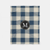Navy Blue en Beige Buffalo Check Monogram Fleece Deken (Voorkant)