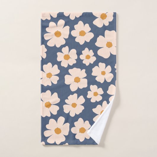Navy blue en beige floral bad handdoek (Handdoek)