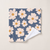 Navy blue en beige floral bad handdoek (Wasdoekje)