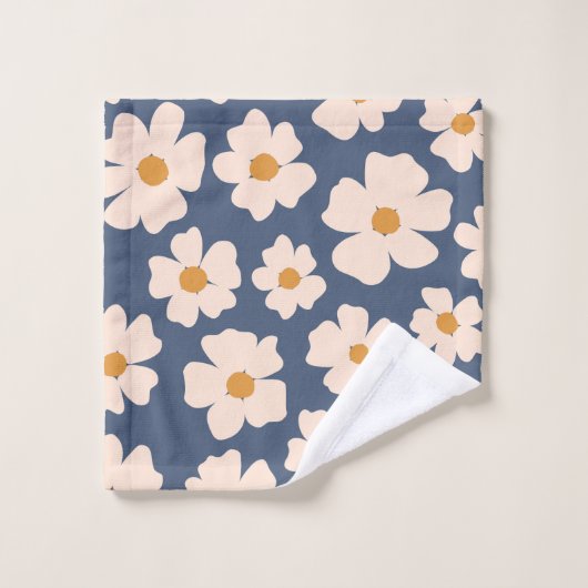 Navy blue en beige floral bad handdoek (Wasdoekje)