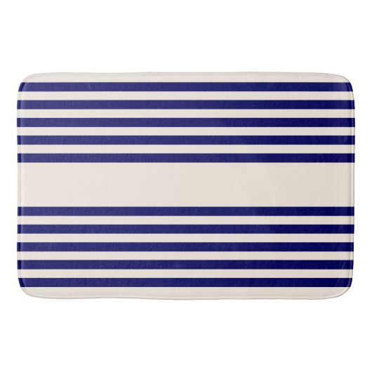 Navy blue en beige vijf strepen patroon badmat (Voorkant)