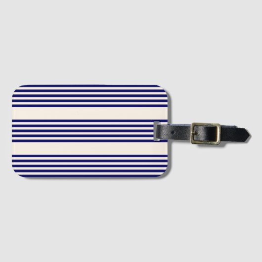 Navy blue en beige vijf strepen patroon bagagelabel (Voorkant (horizontaal))