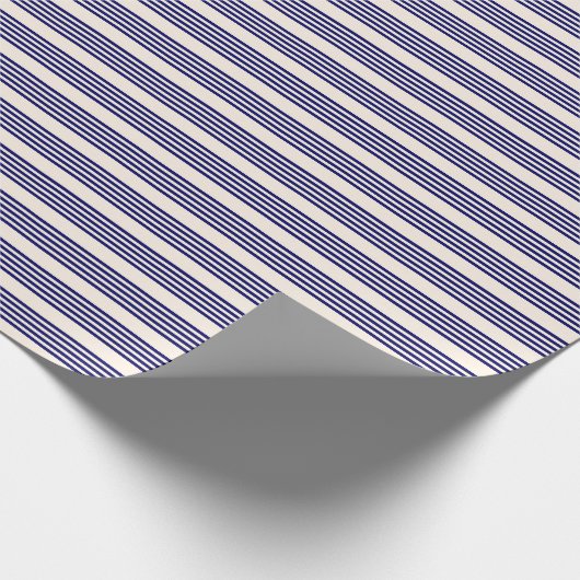Navy blue en beige vijf strepen patroon cadeaupapier (Hoek)